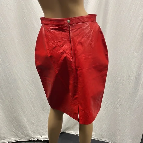 Vintage Terra Women's Red Genuine Leather Pencil Skirt